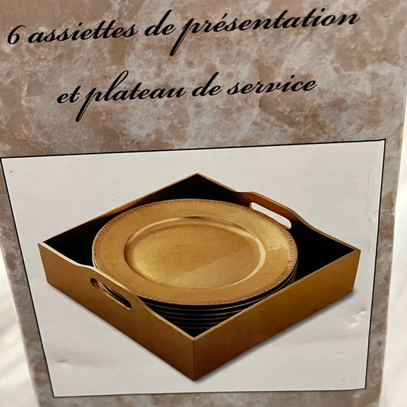 Six Gold Beaded Charger Plates in Original Box Wrapped - Picture 5 of 6